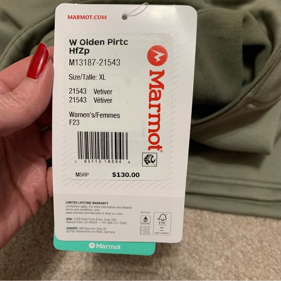 Marmot NWT $130 Olden Polartec Half Zip Long Sleeve Top Women’s Sz XL Vetiver - Picture 10 of 10